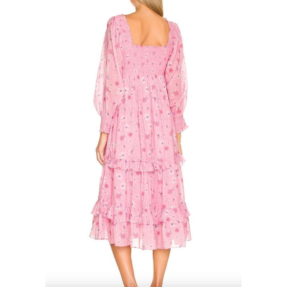 LoveShackFancy NWT Miri Dress in Coral Blaze Long Sleeve Midi Size XL - Picture 2 of 9